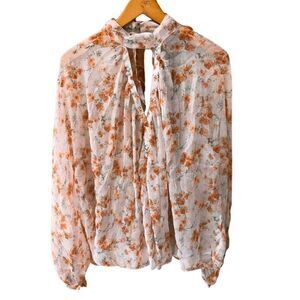 Like New Vintage ZARA Ethereal Flowy Orange Floral Sheer Chiffon Blouson Top